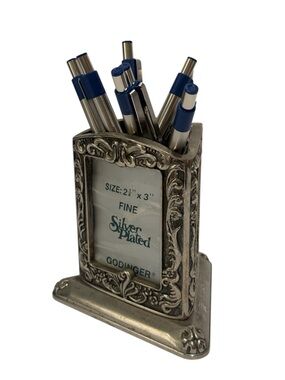 Vintage Godinger 1991 Silver Plated Triangular 3 Photo Frame Pen Flower Holder